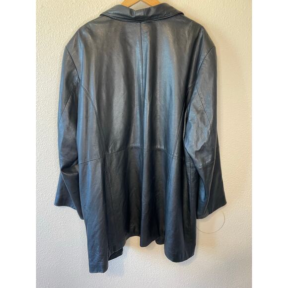 Avenue Soft Genuine Leather Black Collared Button Up Long Plus Size Jacket 22/24 - Picture 3 of 16